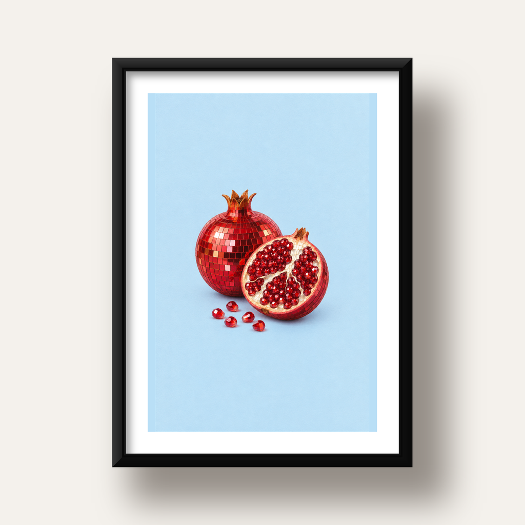 Modern Mozaik Nar İllüstrasyon Poster – Dijital Sanat — siyah derin çerçeveli paspartulu