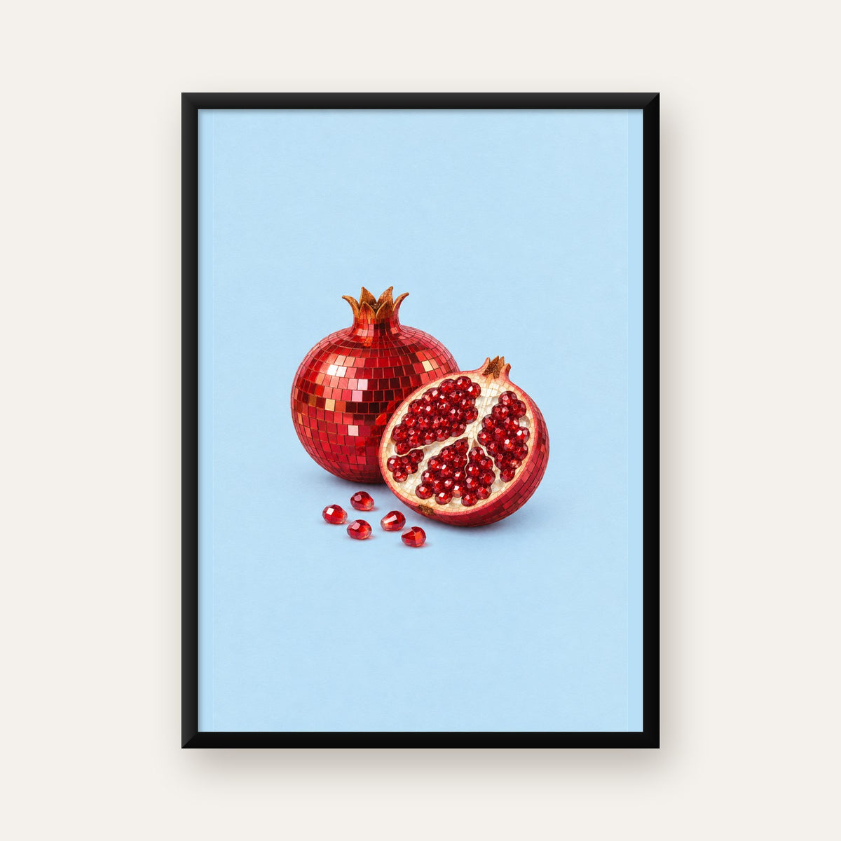 Modern Mozaik Nar İllüstrasyon Poster – Dijital Sanat — Dikey baskı, düz siyah çerçeveli duvar posteri