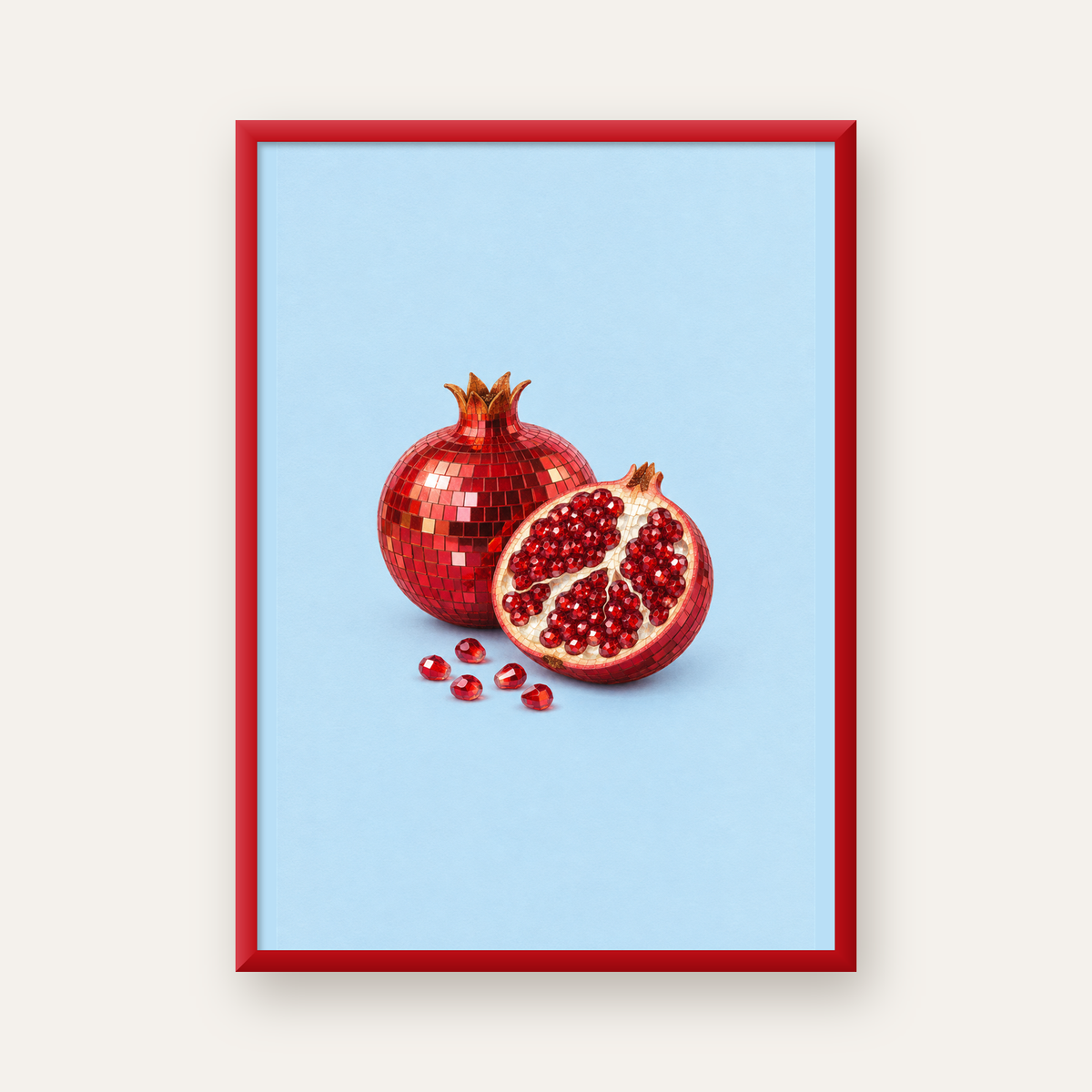 Modern Mozaik Nar İllüstrasyon Poster – Dijital Sanat — kırmızı çerçeveli