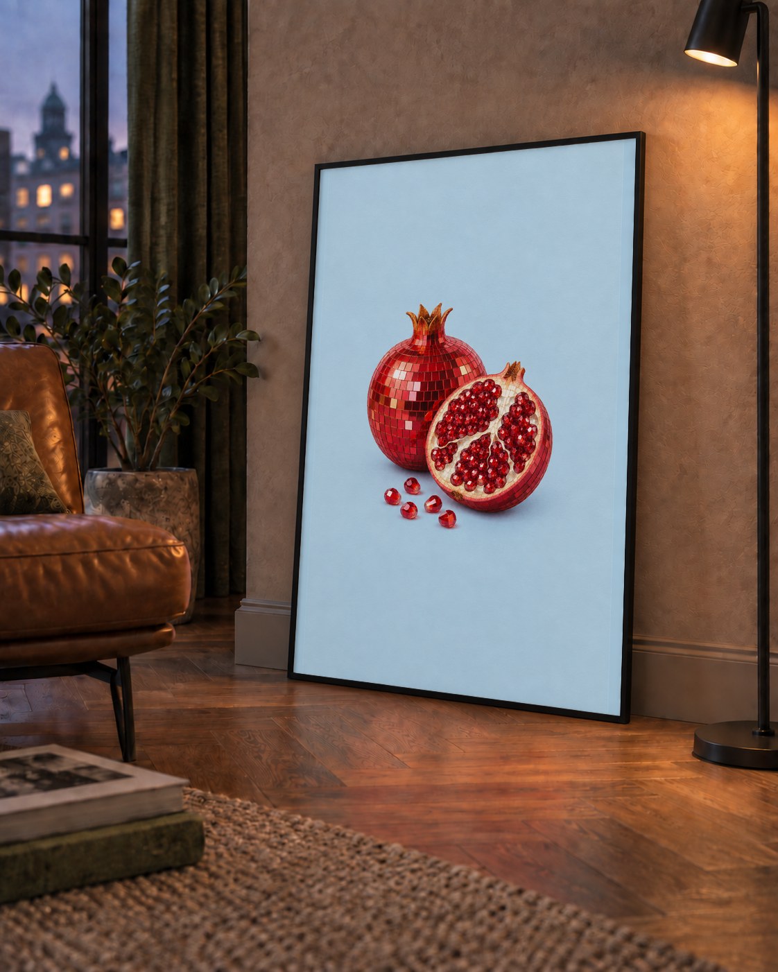 Modern Mozaik Nar İllüstrasyon Poster – Dijital Sanat — çerçeveli hâliyle bir ev duvarında