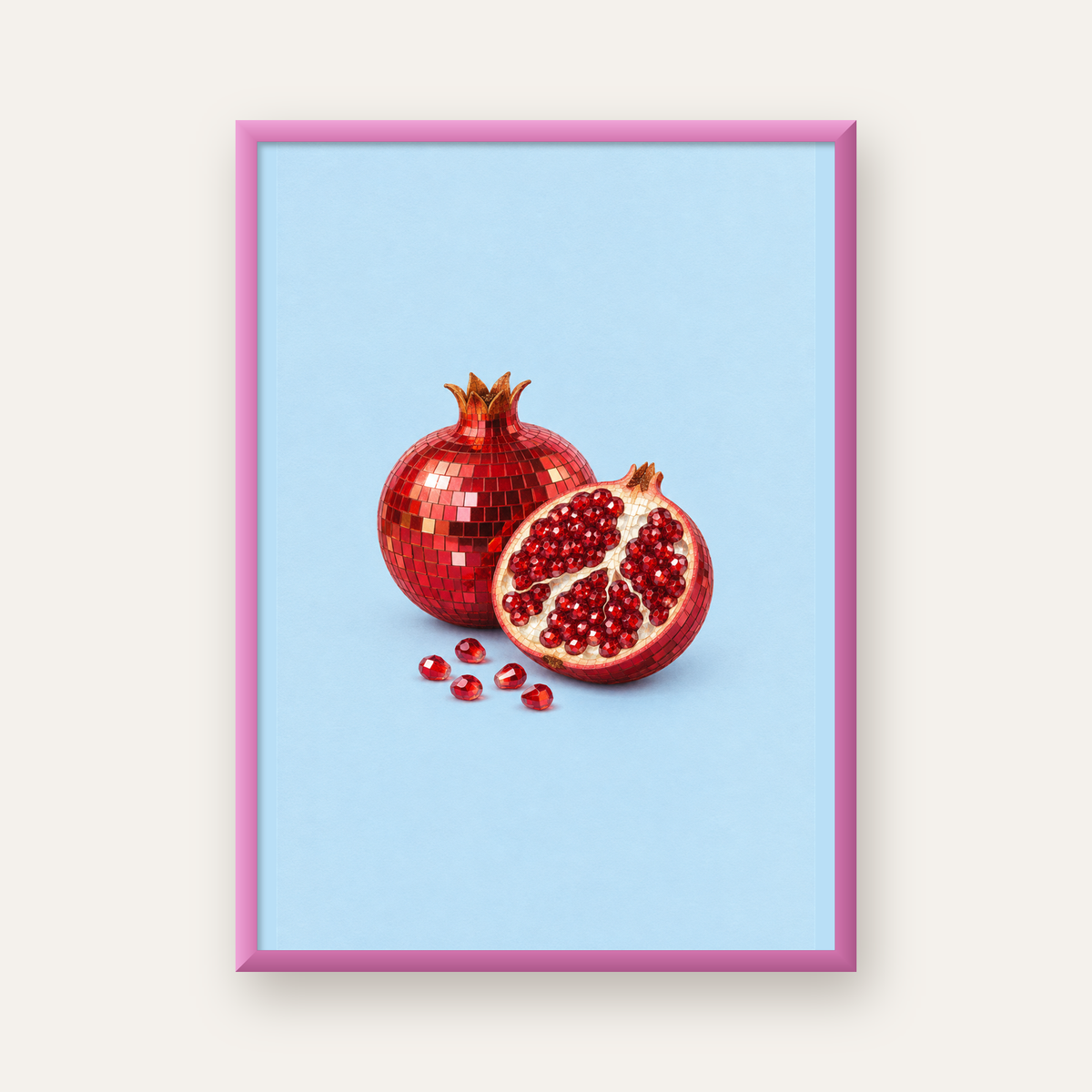 Modern Mozaik Nar İllüstrasyon Poster – Dijital Sanat — pembe çerçeveli