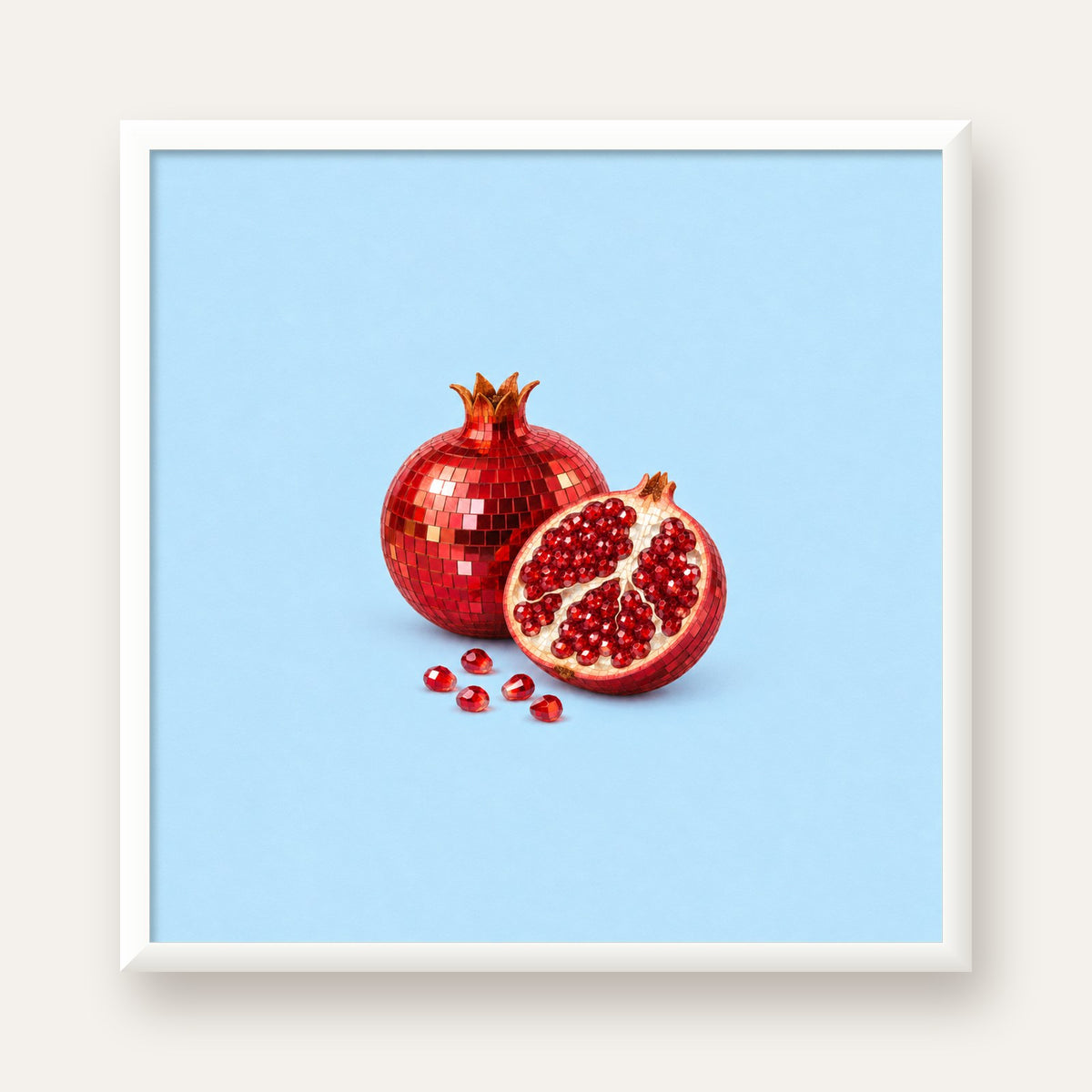 Modern Mozaik Nar İllüstrasyon Poster – Dijital Sanat — beyaz çerçeveli kare poster