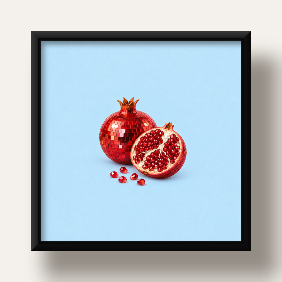 Modern Mozaik Nar İllüstrasyon Poster – Dijital Sanat — siyah derin çerçeveli