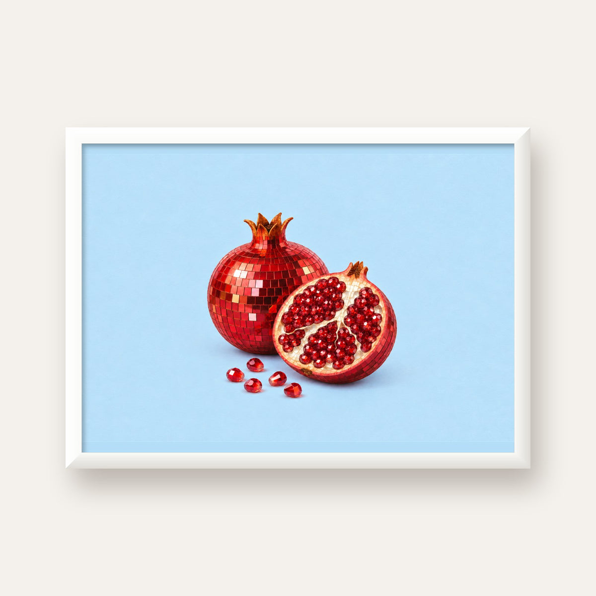 Modern Mozaik Nar İllüstrasyon Poster – Dijital Sanat — beyaz çerçeveli yatay poster