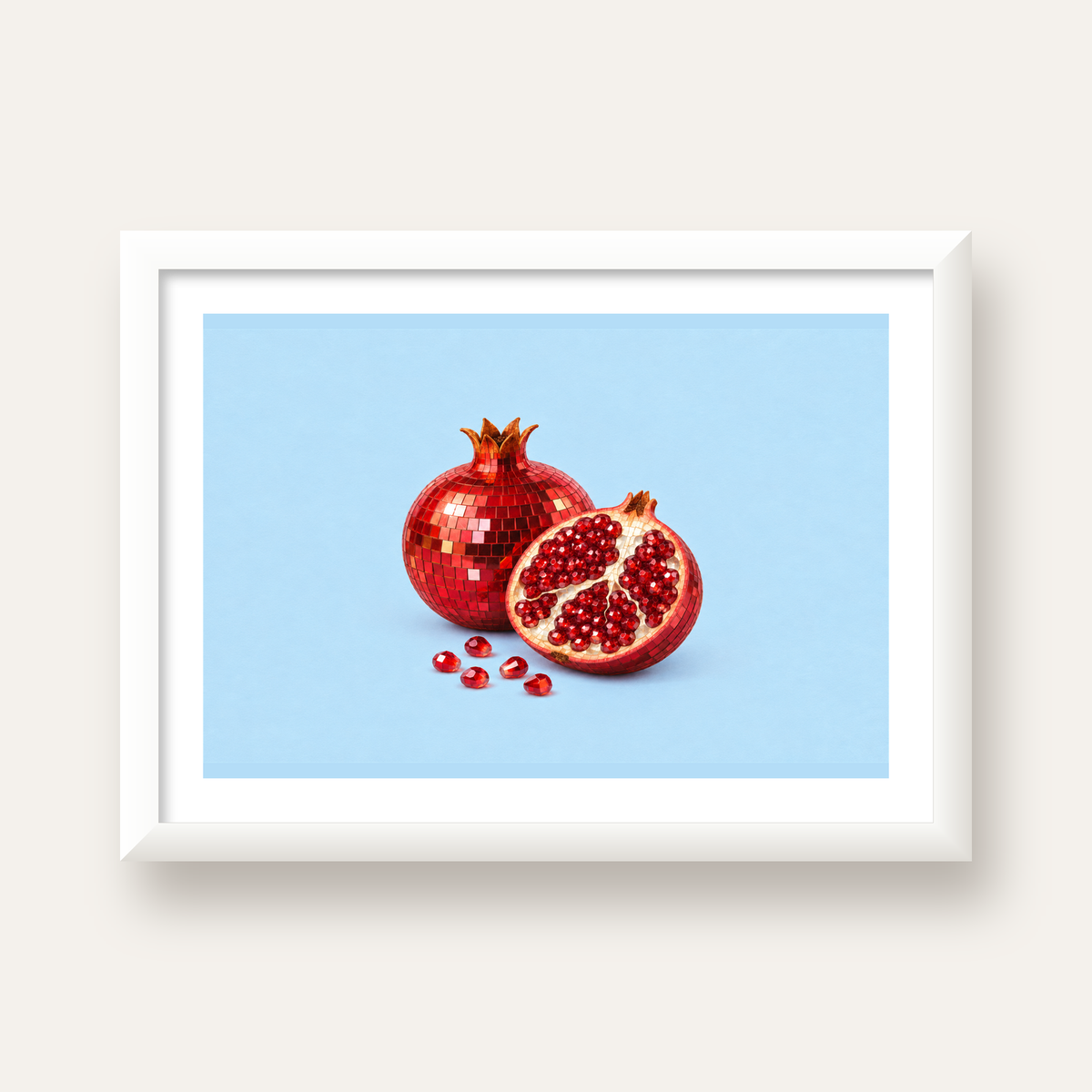 Modern Mozaik Nar İllüstrasyon Poster – Dijital Sanat — beyaz çerçeveli yatay poster