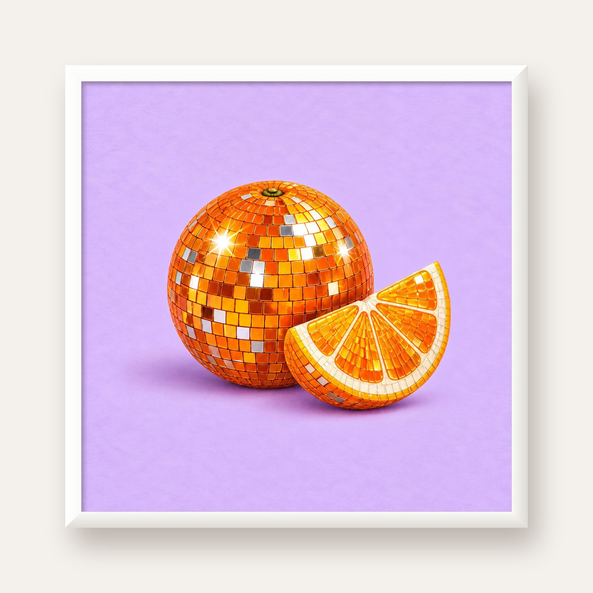 Mozaik Portakal ve Dilimi – Modern Pastel Duvar Posteri — beyaz çerçeveli kare poster