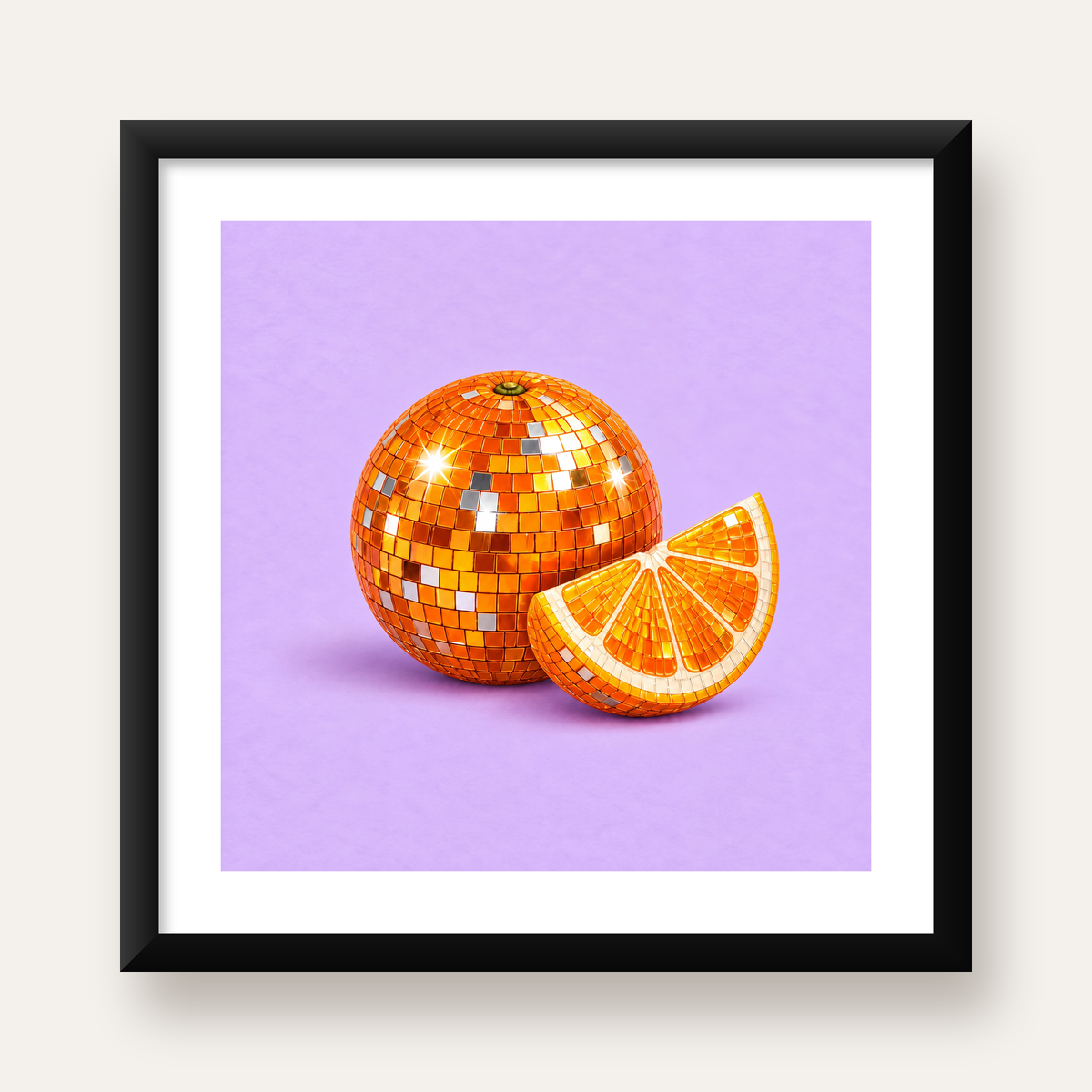 Mozaik Portakal ve Dilimi – Modern Pastel Duvar Posteri — Kare baskı, beyaz paspartulu