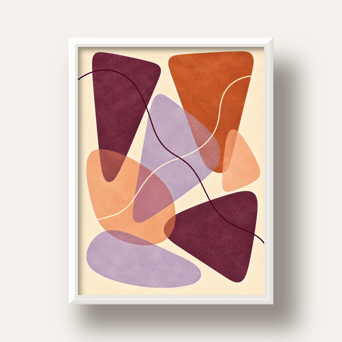 Soyut Renkli Şekiller – Modern Geometrik Dijital Poster — beyaz derin çerçeveli