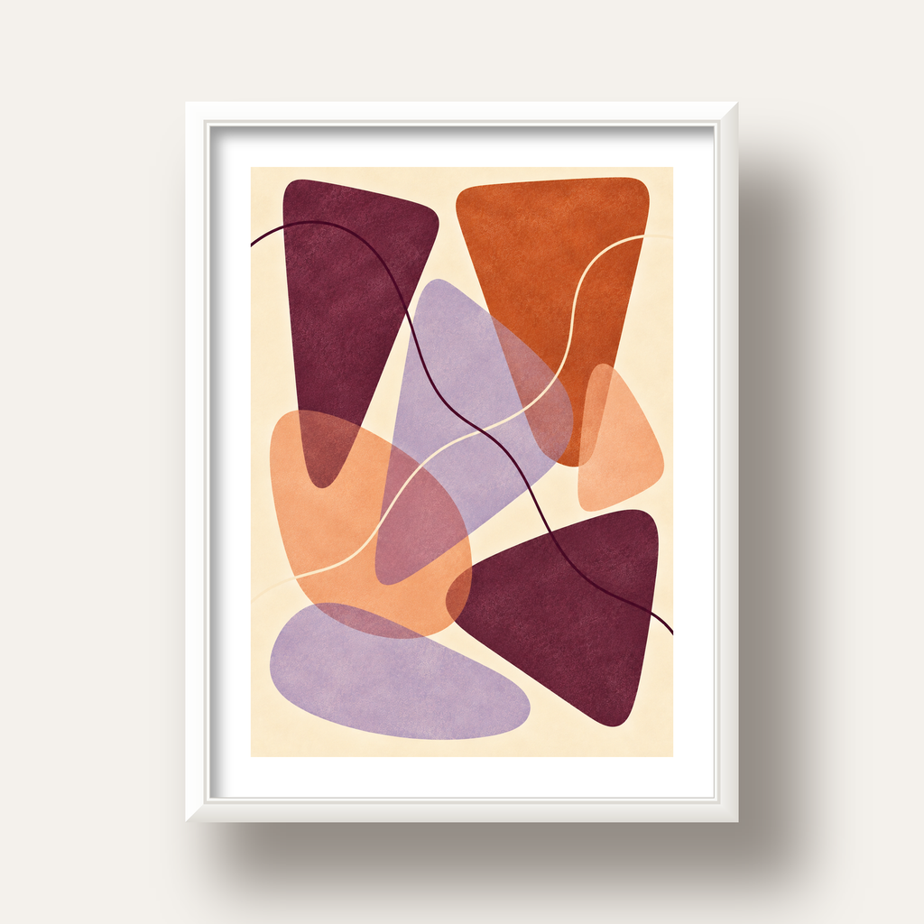 Soyut Renkli Şekiller – Modern Geometrik Dijital Poster — beyaz derin çerçeveli paspartulu