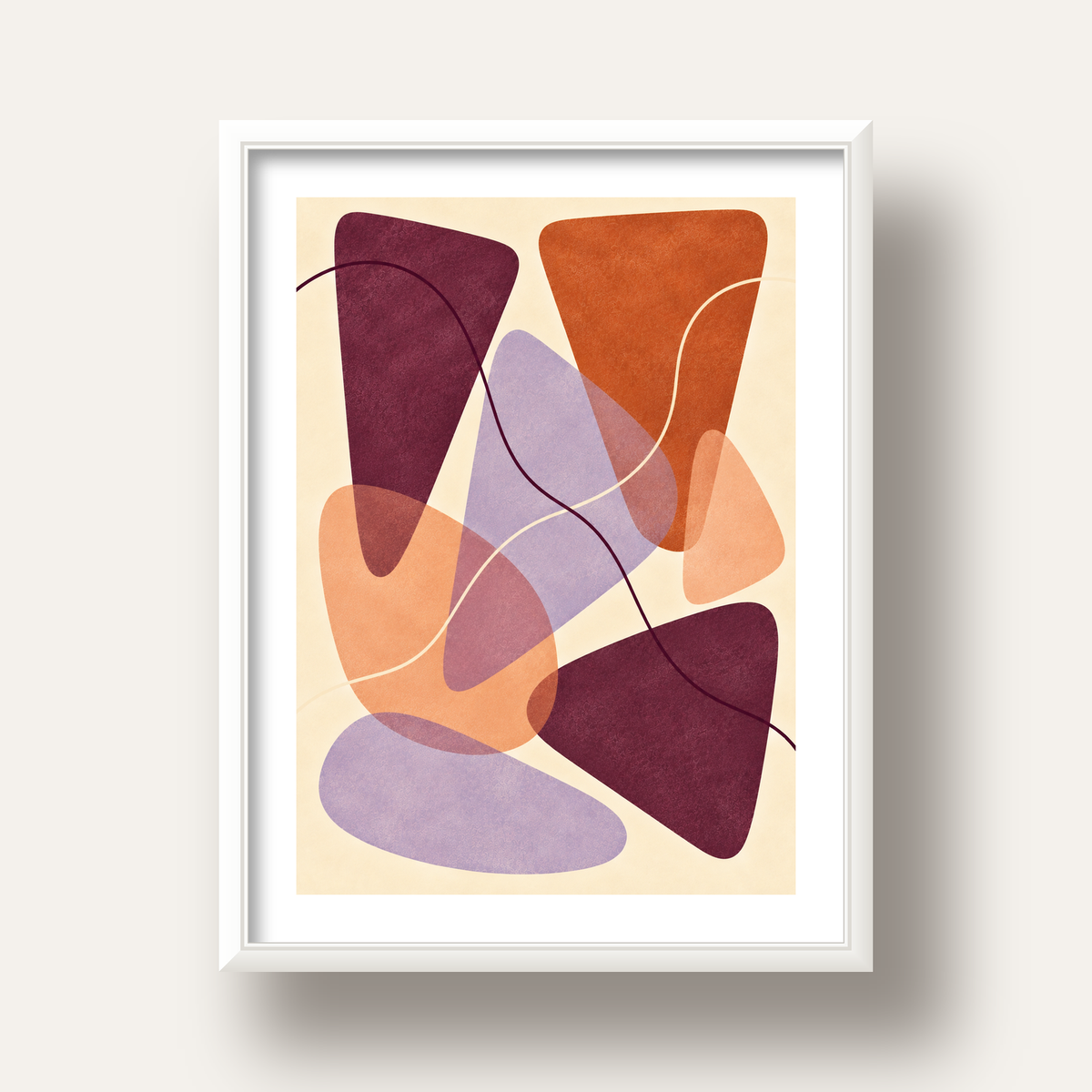 Soyut Renkli Şekiller – Modern Geometrik Dijital Poster — beyaz derin çerçeveli paspartulu