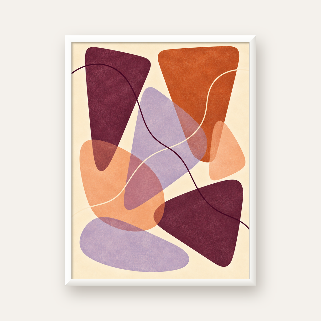 Soyut Renkli Şekiller – Modern Geometrik Dijital Poster — beyaz çerçeveli dikey poster