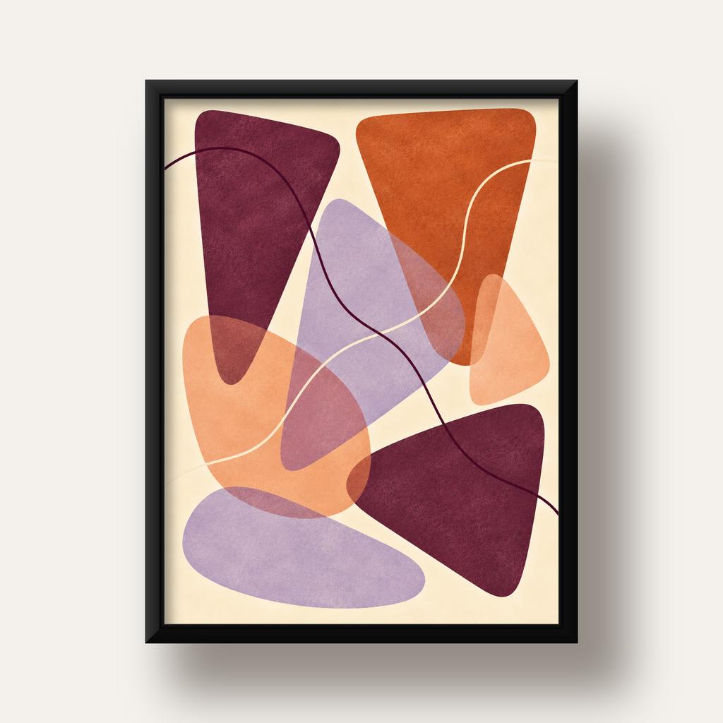 Soyut Renkli Şekiller – Modern Geometrik Dijital Poster — siyah derin çerçeveli