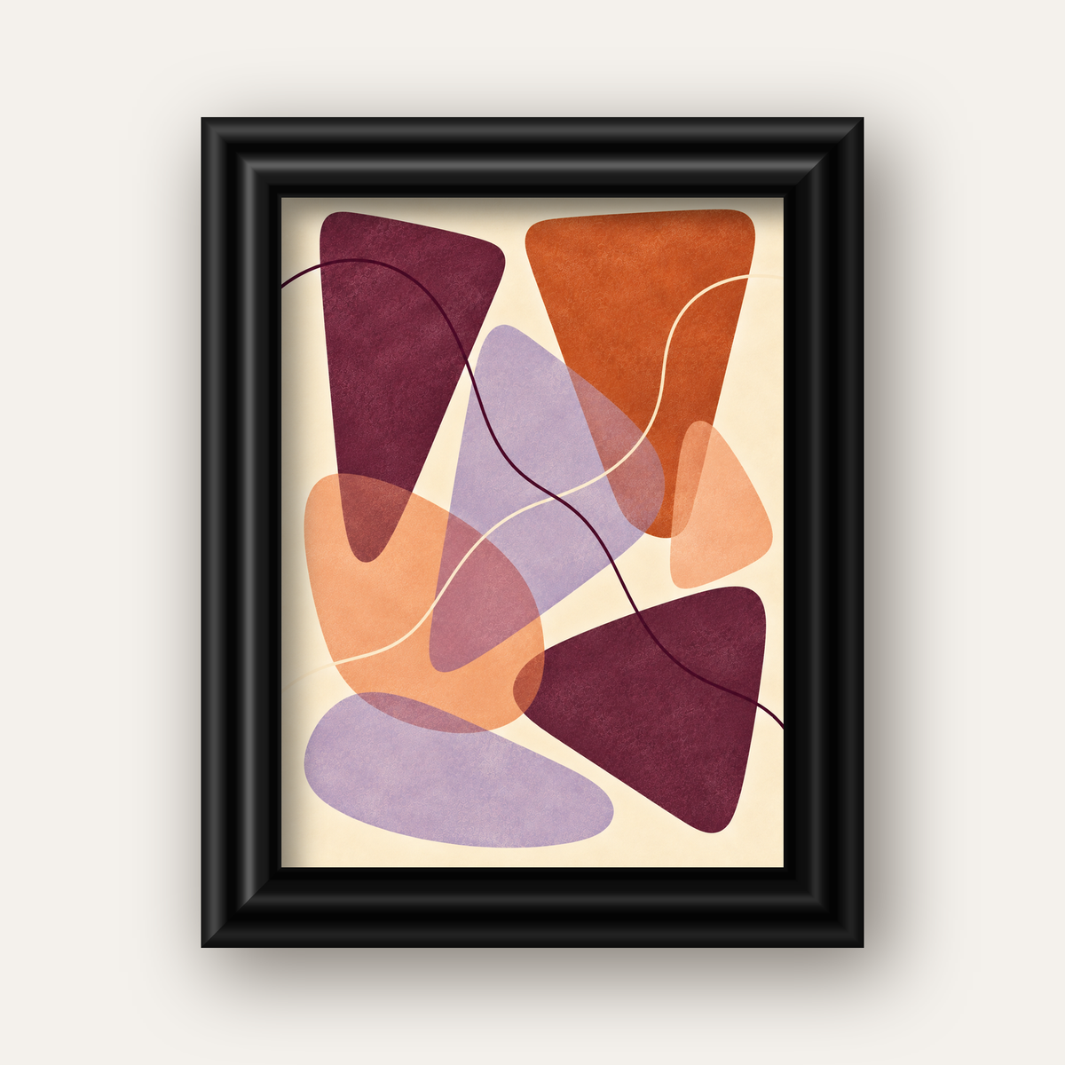 Soyut Renkli Şekiller – Modern Geometrik Dijital Poster — siyah galeri çerçeveli