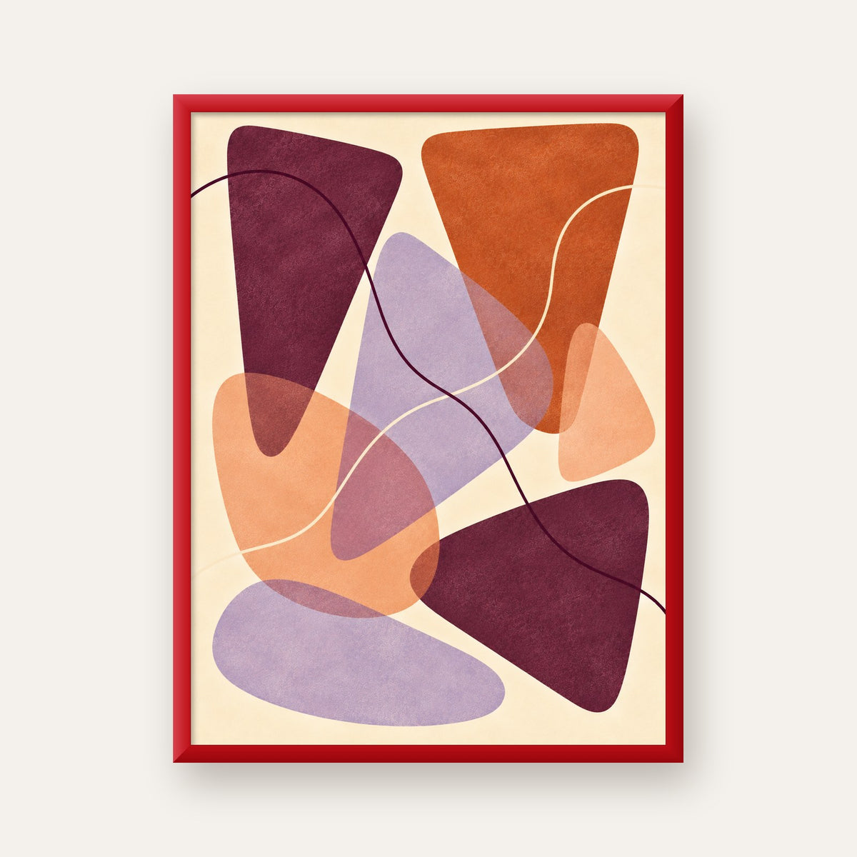 Soyut Renkli Şekiller – Modern Geometrik Dijital Poster — kırmızı çerçeveli