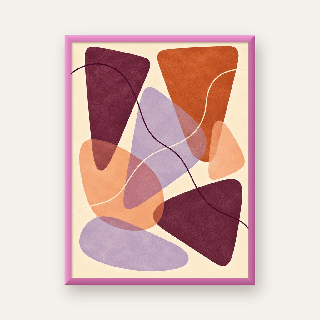 Soyut Renkli Şekiller – Modern Geometrik Dijital Poster — pembe çerçeveli