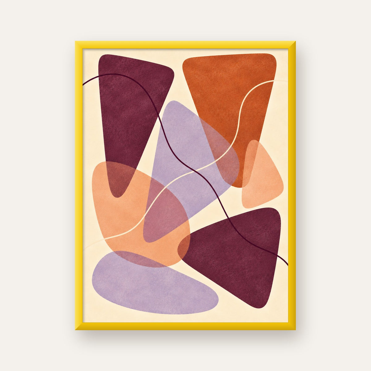 Soyut Renkli Şekiller – Modern Geometrik Dijital Poster — sarı çerçeveli