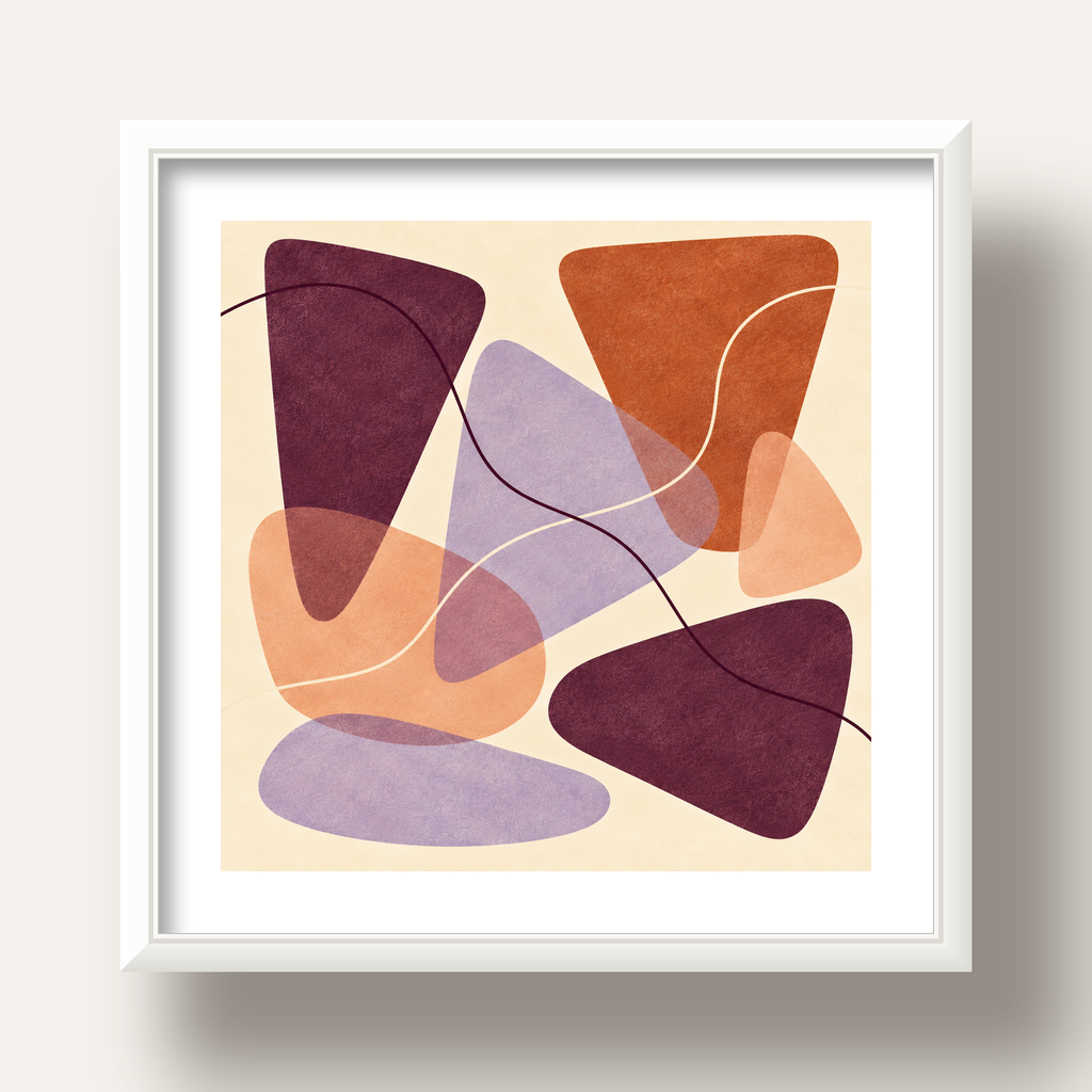 Soyut Renkli Şekiller – Modern Geometrik Dijital Poster — beyaz derin çerçeveli paspartulu
