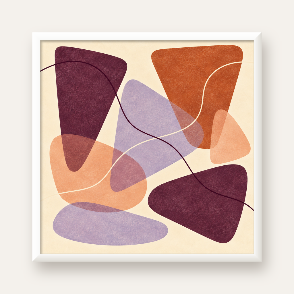 Soyut Renkli Şekiller – Modern Geometrik Dijital Poster — beyaz çerçeveli kare poster