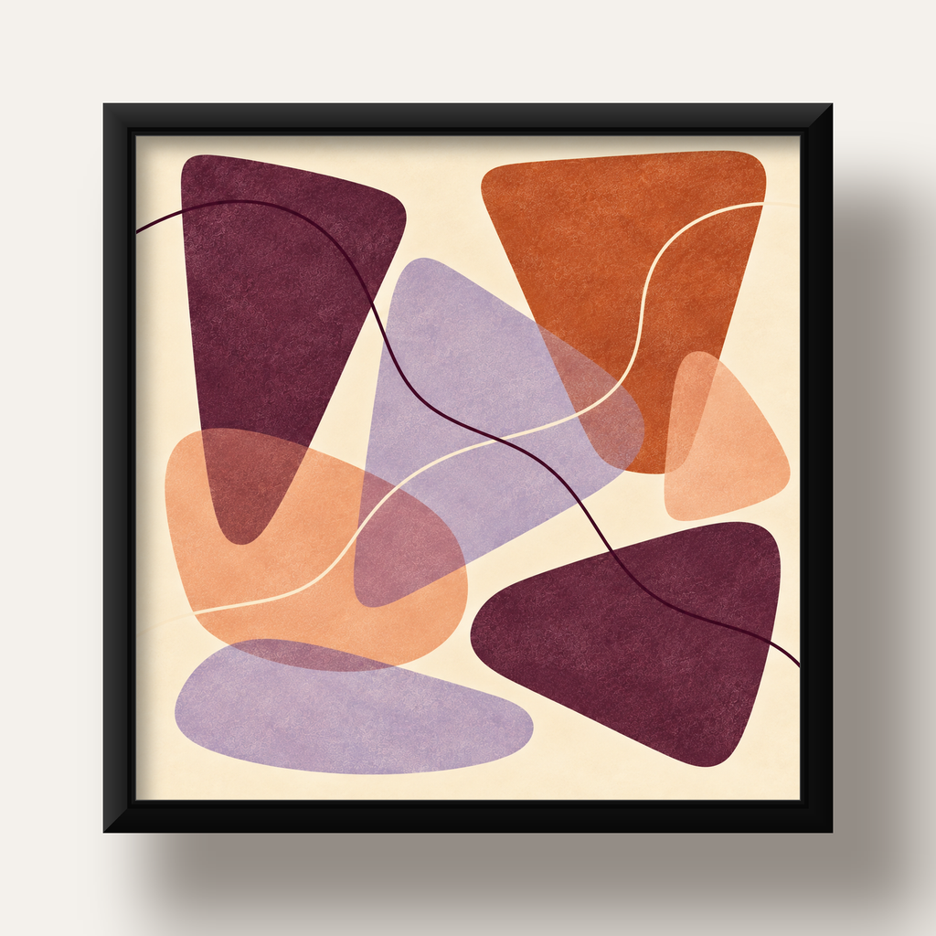 Soyut Renkli Şekiller – Modern Geometrik Dijital Poster — siyah derin çerçeveli
