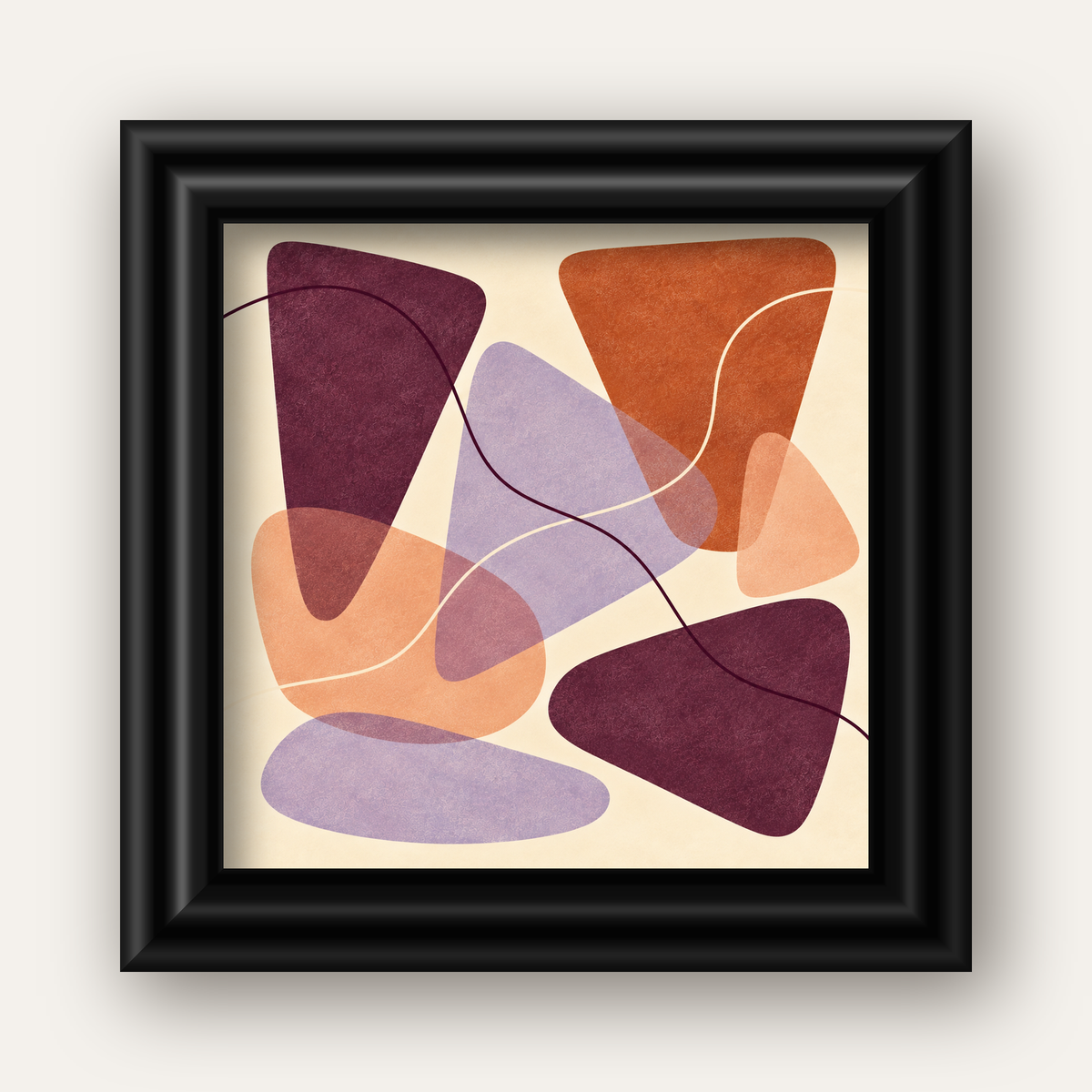 Soyut Renkli Şekiller – Modern Geometrik Dijital Poster — siyah galeri çerçeveli