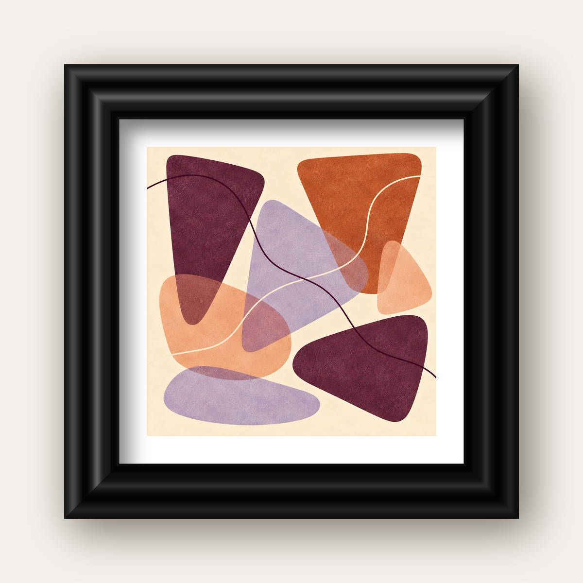 Soyut Renkli Şekiller – Modern Geometrik Dijital Poster — siyah galeri çerçeveli paspartulu