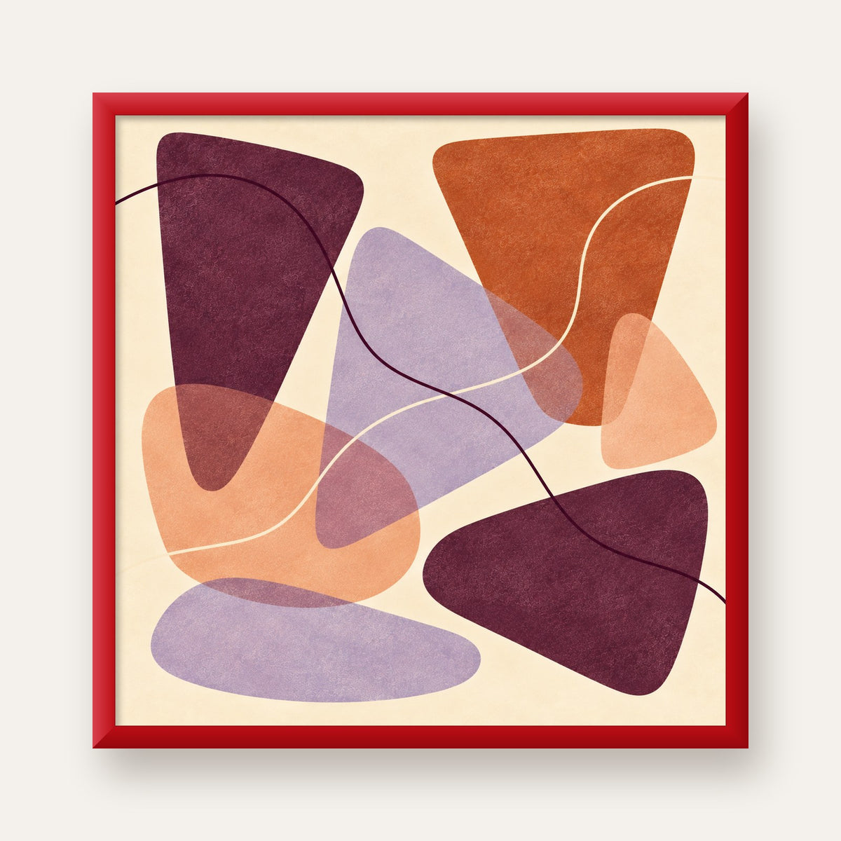Soyut Renkli Şekiller – Modern Geometrik Dijital Poster — kırmızı çerçeveli