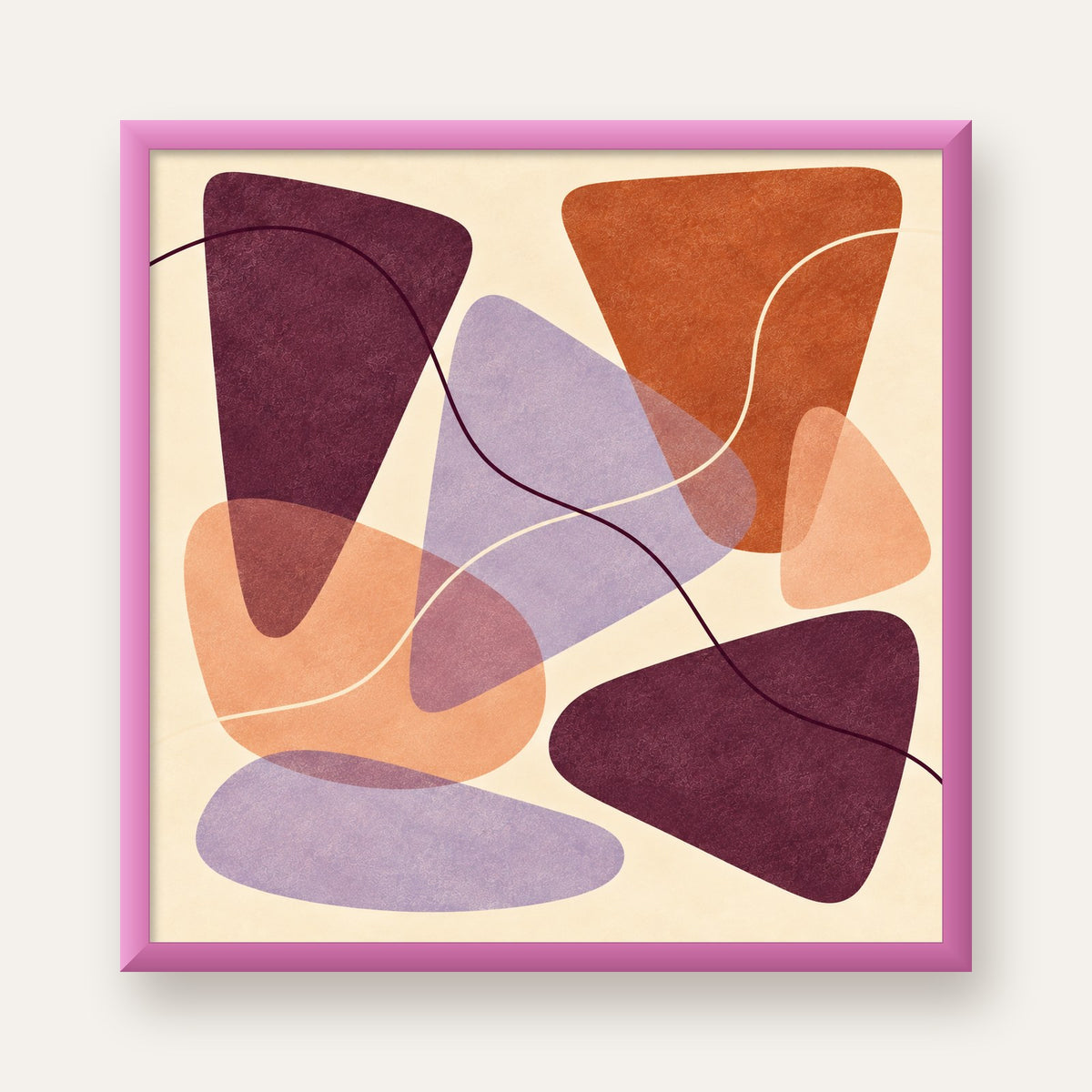 Soyut Renkli Şekiller – Modern Geometrik Dijital Poster — pembe çerçeveli
