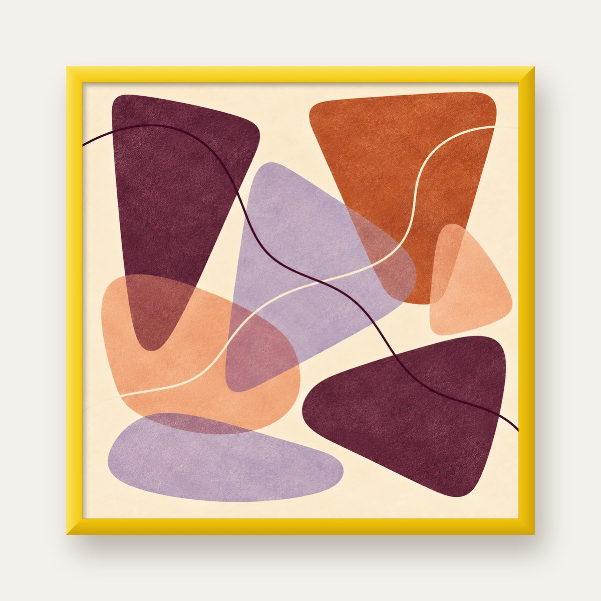 Soyut Renkli Şekiller – Modern Geometrik Dijital Poster — sarı çerçeveli