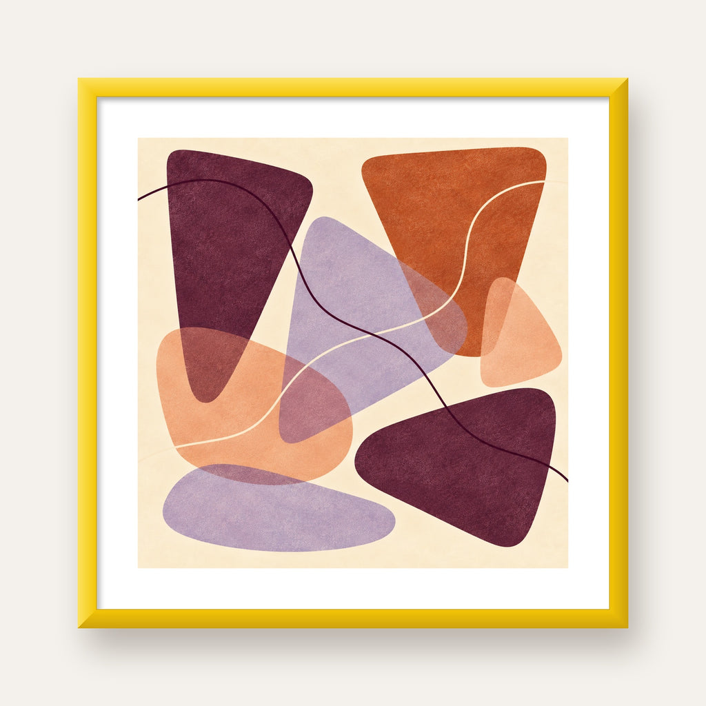 Soyut Renkli Şekiller – Modern Geometrik Dijital Poster — sarı çerçeveli paspartulu