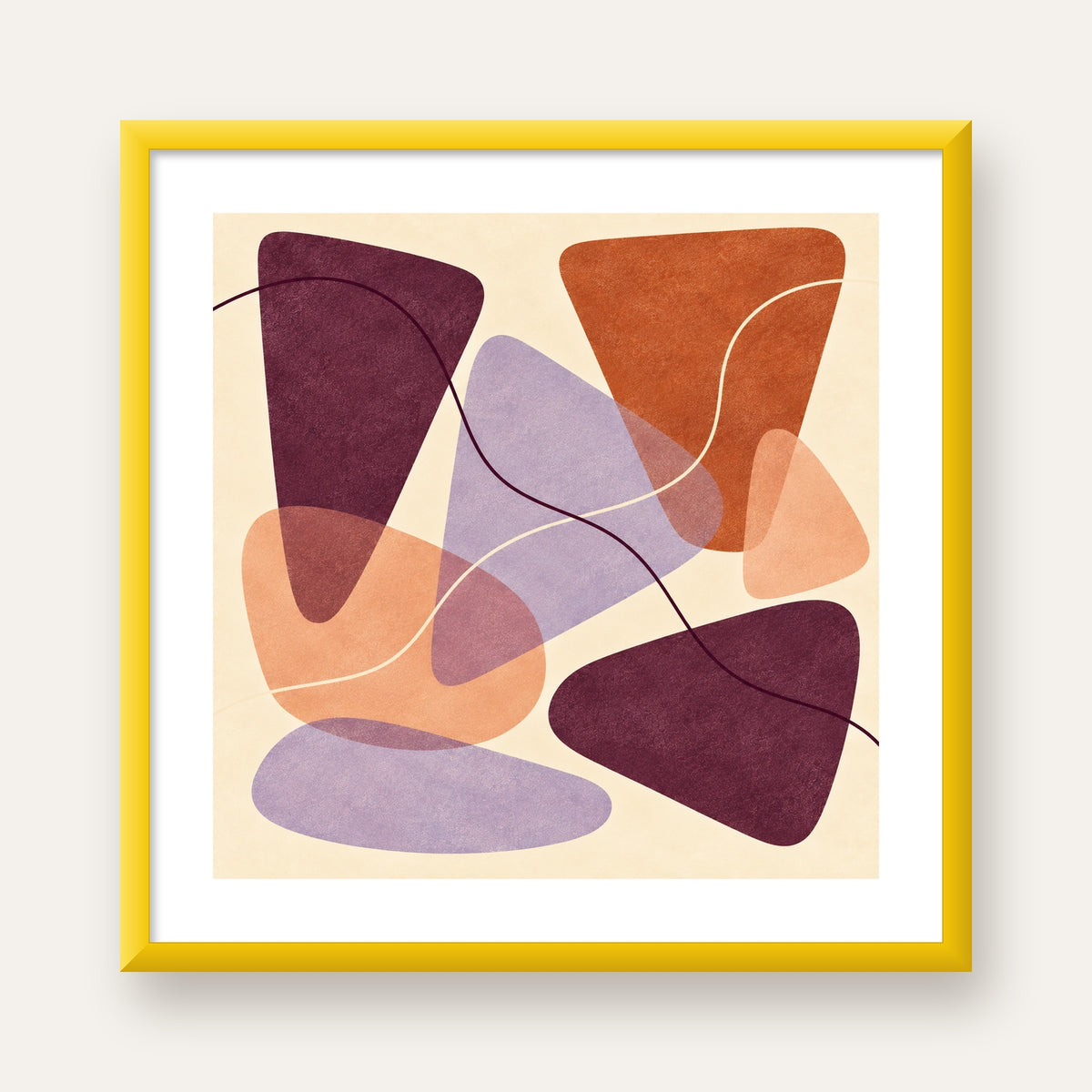 Soyut Renkli Şekiller – Modern Geometrik Dijital Poster — sarı çerçeveli paspartulu
