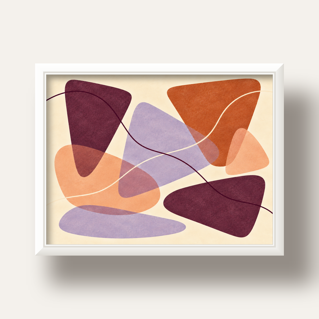 Soyut Renkli Şekiller – Modern Geometrik Dijital Poster — beyaz derin çerçeveli