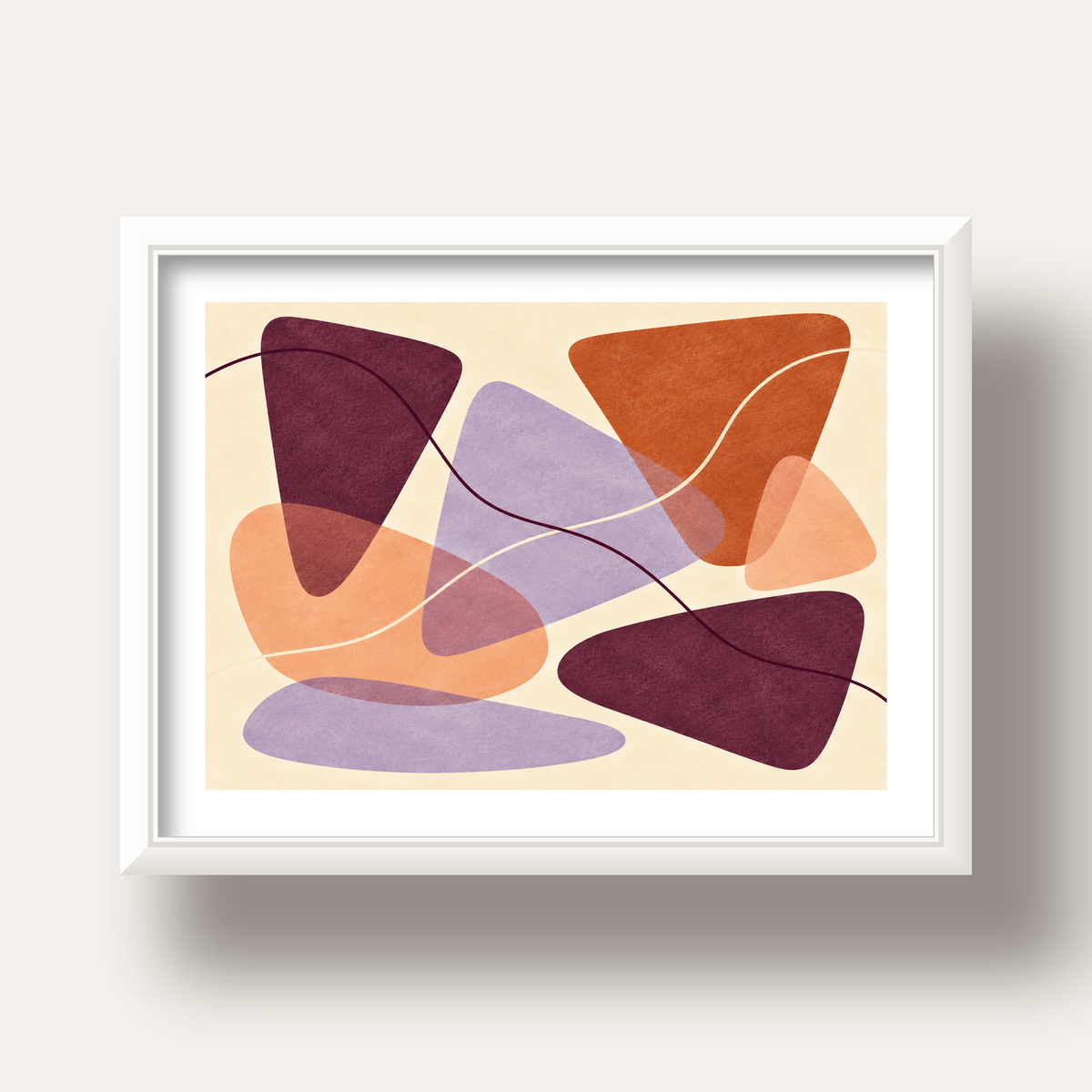 Soyut Renkli Şekiller – Modern Geometrik Dijital Poster — beyaz derin çerçeveli paspartulu