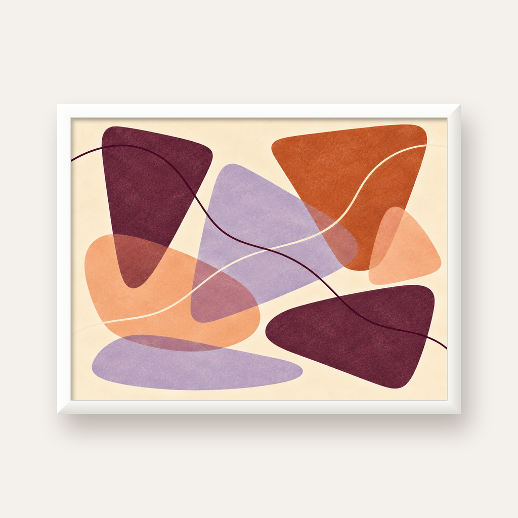 Soyut Renkli Şekiller – Modern Geometrik Dijital Poster — beyaz çerçeveli yatay poster