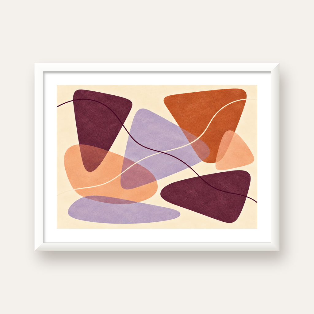 Soyut Renkli Şekiller – Modern Geometrik Dijital Poster — beyaz çerçeveli yatay poster