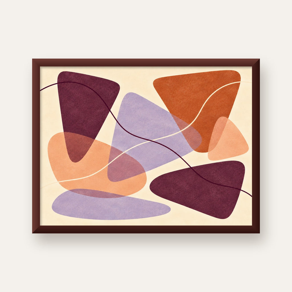 Soyut Renkli Şekiller – Modern Geometrik Dijital Poster — ceviz çerçeveli