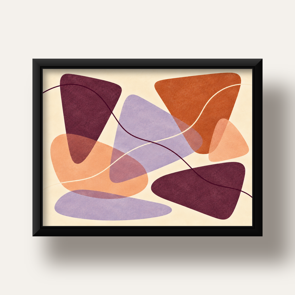 Soyut Renkli Şekiller – Modern Geometrik Dijital Poster — siyah derin çerçeveli
