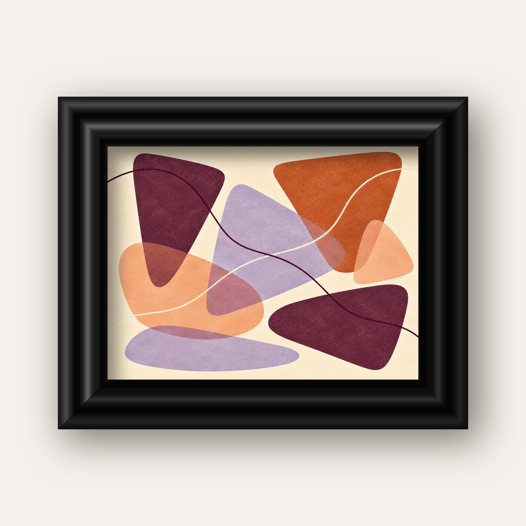 Soyut Renkli Şekiller – Modern Geometrik Dijital Poster — siyah galeri çerçeveli