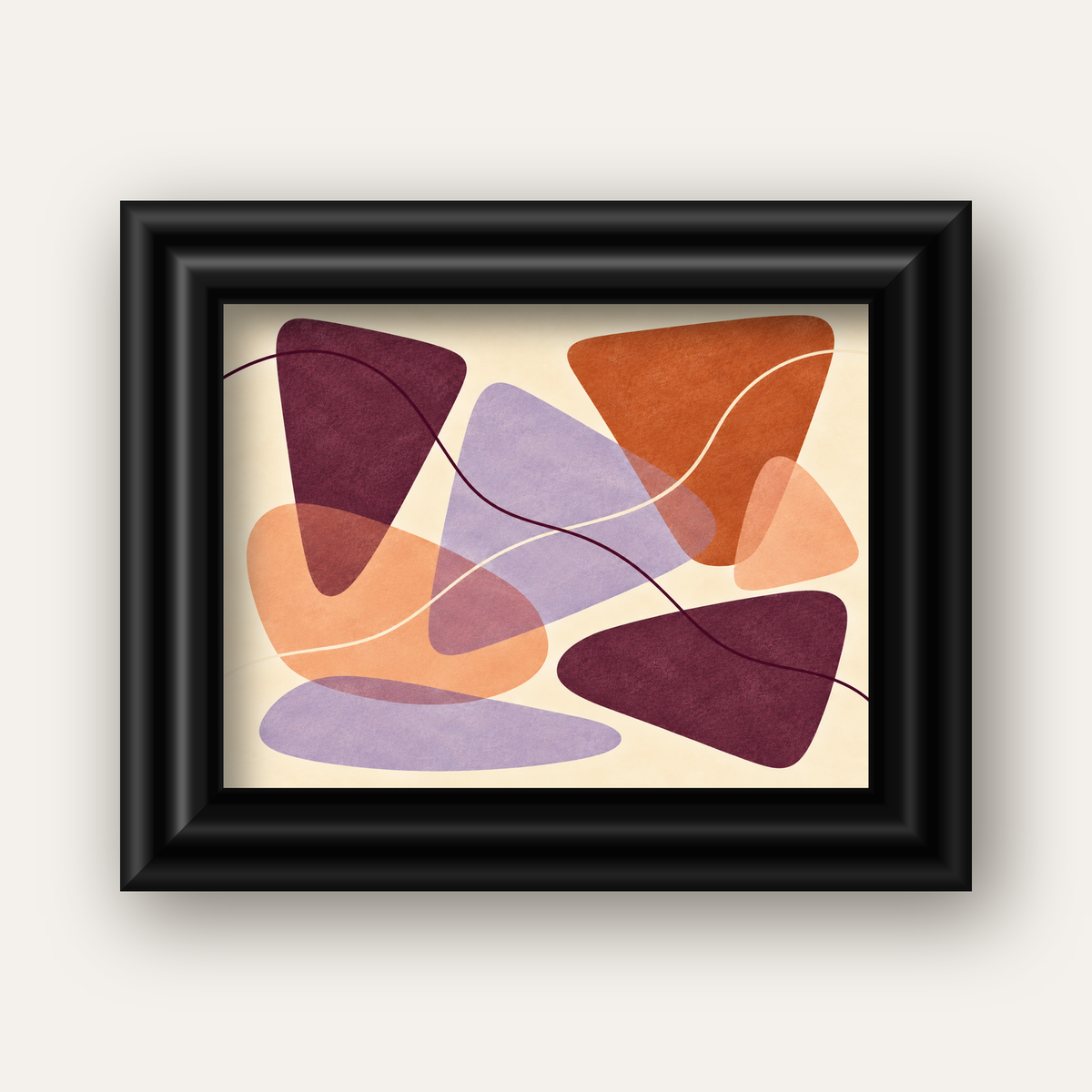 Soyut Renkli Şekiller – Modern Geometrik Dijital Poster — siyah galeri çerçeveli