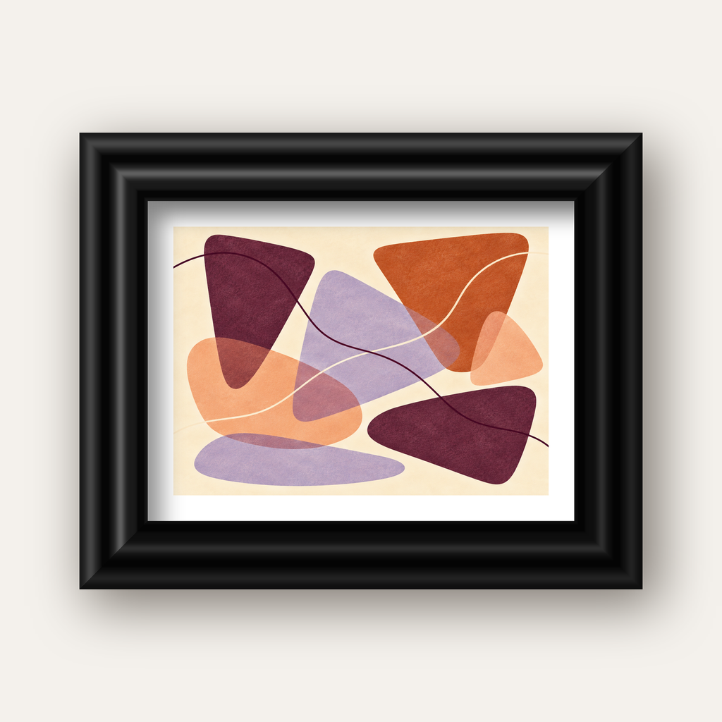 Soyut Renkli Şekiller – Modern Geometrik Dijital Poster — siyah galeri çerçeveli paspartulu