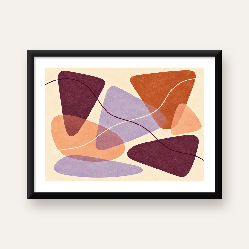 Soyut Renkli Şekiller – Modern Geometrik Dijital Poster — Yatay baskı, beyaz kenar boşluklu