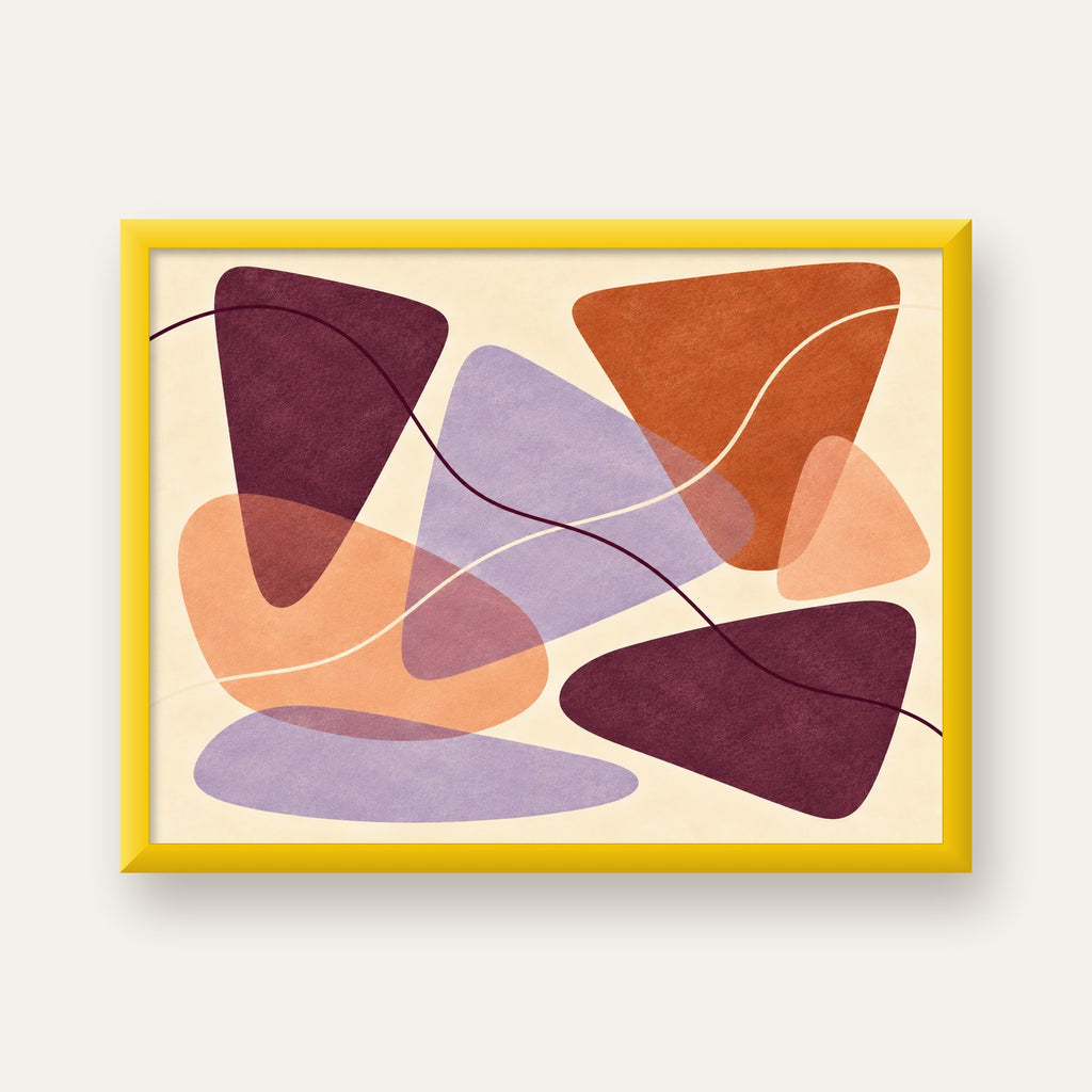 Soyut Renkli Şekiller – Modern Geometrik Dijital Poster — sarı çerçeveli
