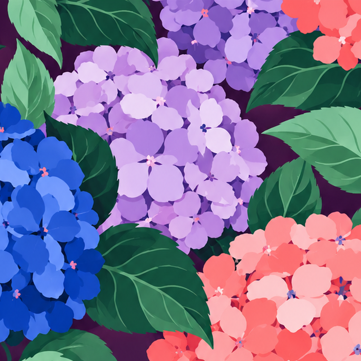 Pastel Ortanca Çiçek Desenli Modern Poster Sanat Baskısı — baskının yakın çekimi, kâğıt dokusu ve renk detayı
