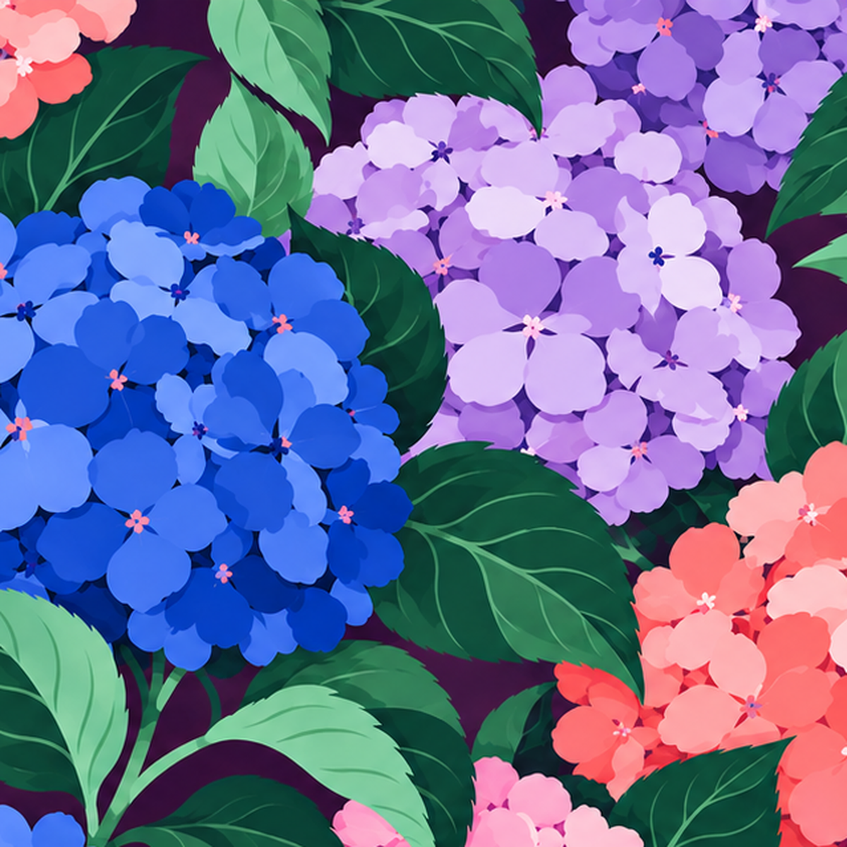 Pastel Ortanca Çiçek Desenli Modern Poster Sanat Baskısı — baskının yakın çekimi, kâğıt dokusu ve renk detayı