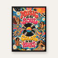 Retro Dans ve Müzik Temalı Renkli Poster – Psychedelic 70’ler — Dikey baskı, düz siyah çerçeveli duvar posteri