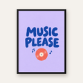 Müzik Temalı Tipografi Poster – Music Please Renkli Tasarım — Dikey baskı, düz siyah çerçeveli duvar posteri