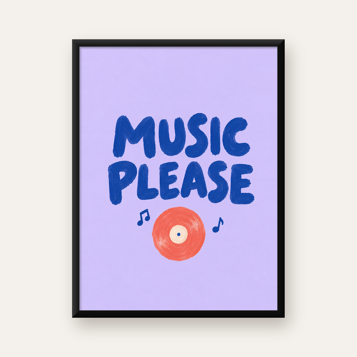 Müzik Temalı Tipografi Poster – Music Please Renkli Tasarım — Dikey baskı, düz siyah çerçeveli duvar posteri