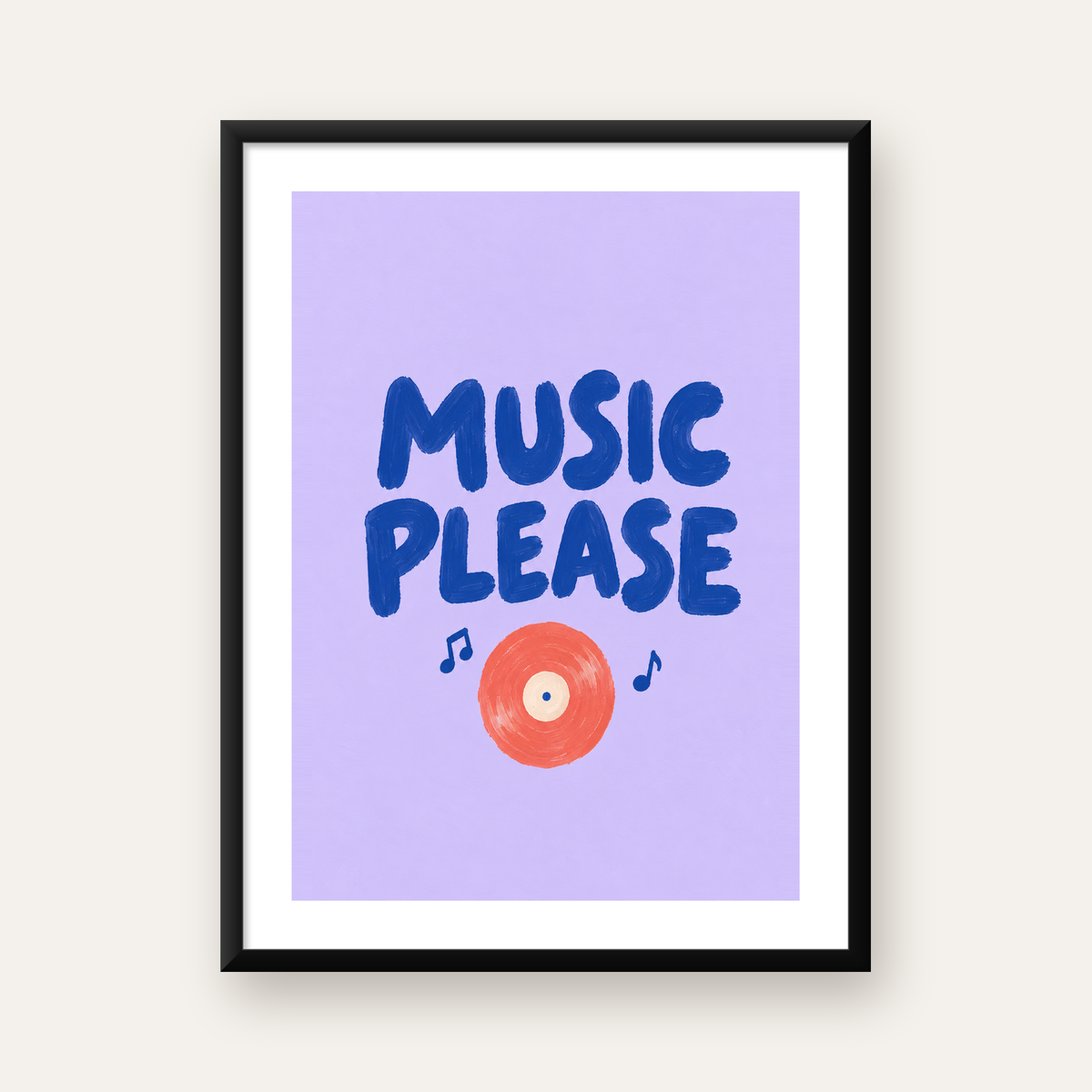 Müzik Temalı Tipografi Poster – Music Please Renkli Tasarım — Dikey baskı, beyaz kenar boşluklu