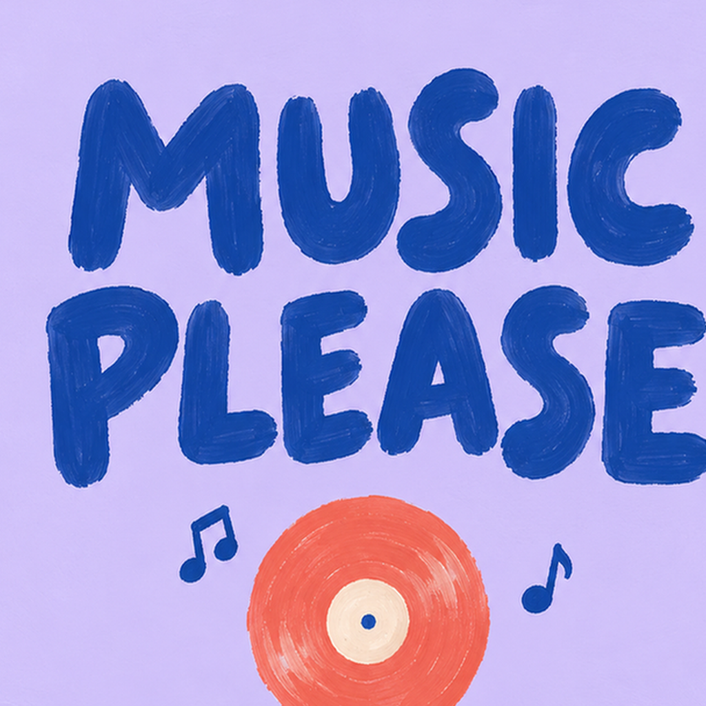 Müzik Temalı Tipografi Poster – Music Please Renkli Tasarım — baskının yakın çekimi, kâğıt dokusu ve renk detayı
