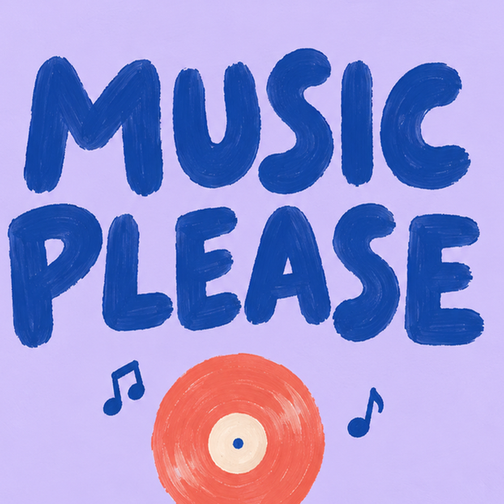 Müzik Temalı Tipografi Poster – Music Please Renkli Tasarım — baskının yakın çekimi, kâğıt dokusu ve renk detayı