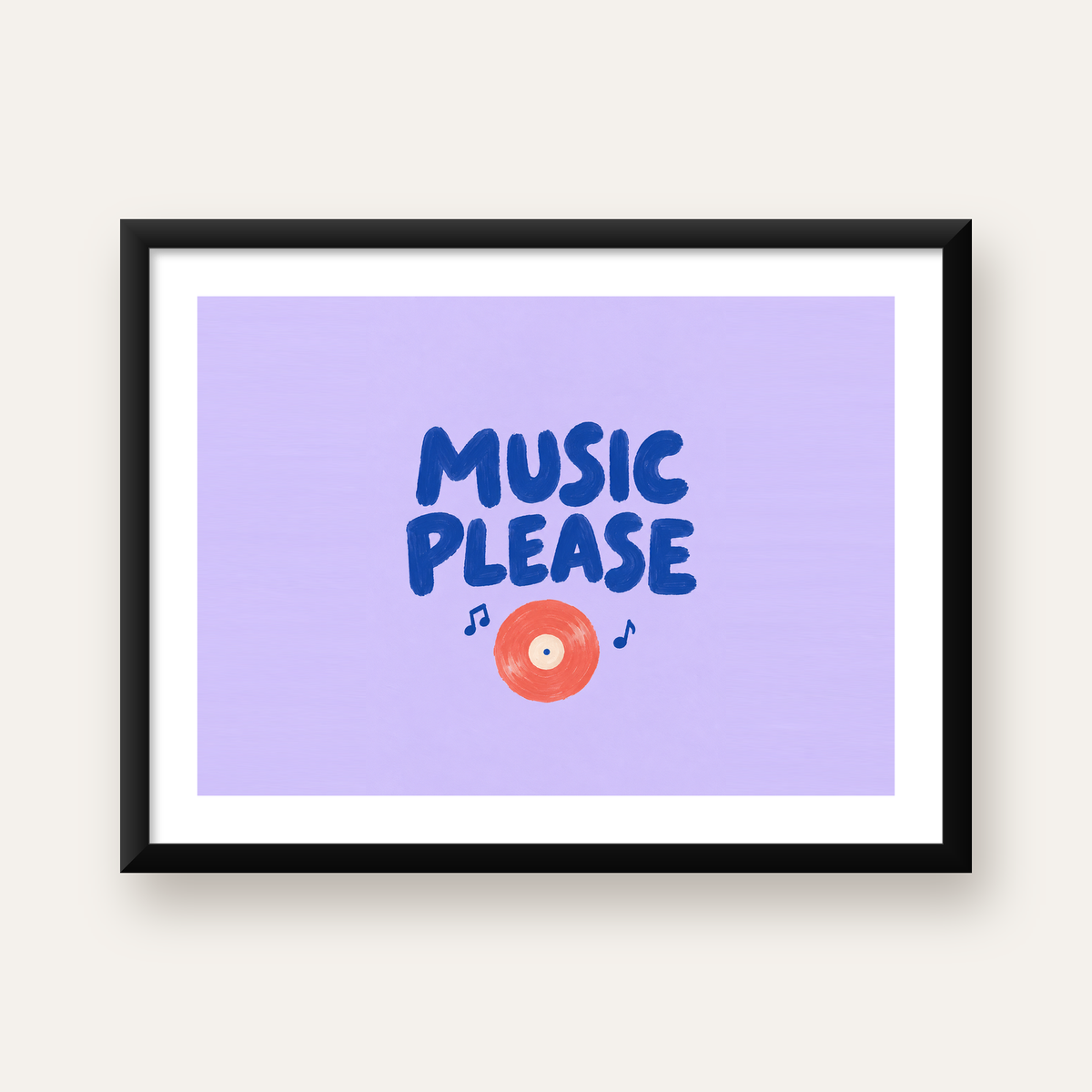 Müzik Temalı Tipografi Poster – Music Please Renkli Tasarım — Yatay baskı, beyaz kenar boşluklu